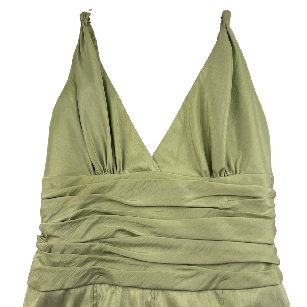 Bill Levkoff Cocktail Dress Womens 10 Green V-Neck Ruched Bow Back A-Line Formal